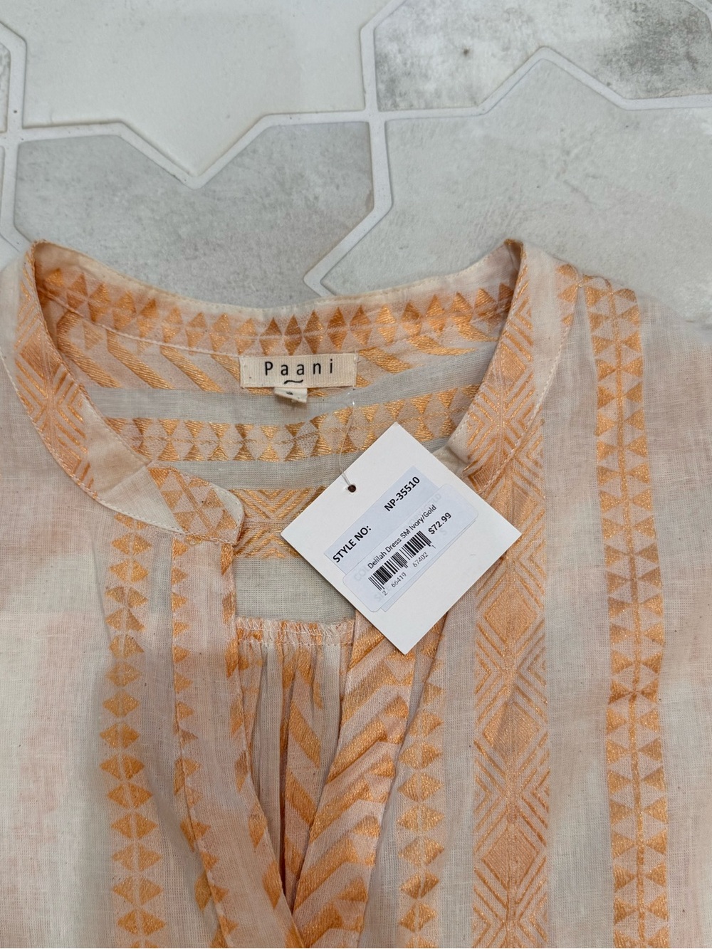 Paani Tiered White & Gold Cotton Swing Dress BNWT - Picture 3 of 8